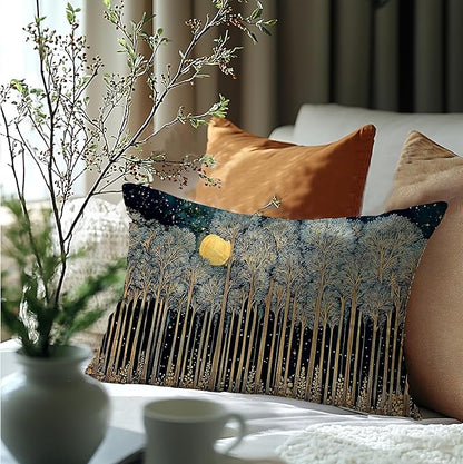 Rustic William Morris Inspired Forest Green Moon Pillow Covers 12x20 Double-Sided,Vintage Night Moon Botanical Nature Landscape Decorative Throw Pillow Covers for Home Bedroom Living Room