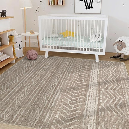 Nakagishi 9x13 Area Rugs Living Room: Washable Boho Large Neutral Soft Farmhouse Area Rugs Stain Resistant Modern Non-Slip Indoor Floor Carpet for Bedroom Nursery Kids Playroom Office-Dark Brown