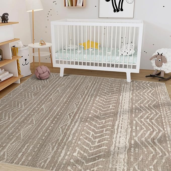 Nakagishi 10x12 Area Rug Living Room: Washable Boho Large Neutral Modern Soft Farmhouse Rugs Stain Resistant Indoor Floor Non-Slip Accent Carpet for Bedroom Nursery Kids Playroom Office Dining Room