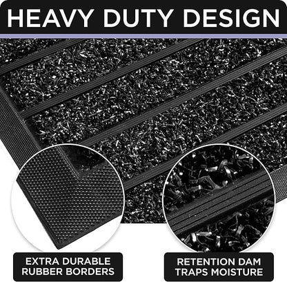 ubdyo Extra Durable Door Mat - Dirt Trapping Outdoor Welcome Mats - Non-Slip Outdoor Indoor Entrance - Low Profile Front Doormat (30" x 17", Bright Black)