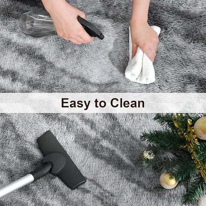 TWINNIS Super Soft Shaggy Rugs Fluffy Carpets, 6x9 Feet, Indoor Modern Plush Area Rugs for Living, Bed Room Kids Room Nursery Home Decor, Upgrade Anti-Skid Rectangular Fuzzy Rug, Grey Black