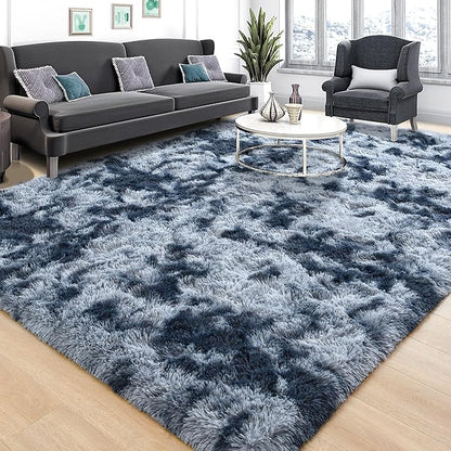 Tepook Soft Fluffy Rugs for Bedroom, 4x6 Area Rug for Living Room, Modern Shaggy Room Rug for Kids Boys Girls, Plush Throw Rugs Indoor Nursery Home Decor Rug with Non-Slip Bottom, Tie-dye Dark Blue