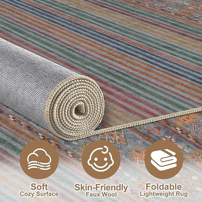 Nakagishi 8X10 Area Rugs Living Room: Washable Large Vintage Rug Neutral Non-Slip Soft Stain Resistant Indoor Carpet for Bedroom Nursery Dining Room Office Playroom - Multi Color