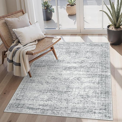 Soalmost 3x5 Rug, Small Area for Kitchen, Entryway, Machine Washable Non-Slip Throw Rug, Vintage Carpet for Nursery Coffee Table Grey