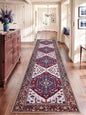 SERISSA Runner Rug for Hallways, 2'6"x12' Washable Non Slip Runner Rug, Extra Long Boho Rug Ultra Soft Vintage Burgundy Navy Print Floor Carpet for Bedroom Hallway Entryway Bathroom Laundry Room