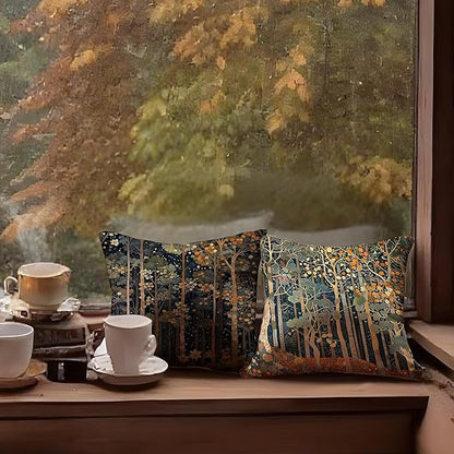 Rustic William Morris Inspired Autumn Forest Decor Throw Pillow Covers 18x18 Set of 2, Vintage Botanical Nature Decorative Throw Pillow Covers for Home Bedroom Living Room,Fall Home Room Decor