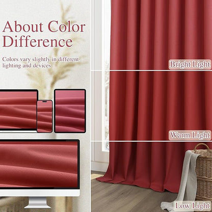 Guken Red 100% Blackout Linen Curtains 108 Inch Length 2 Panels Set for Living Room Bedroom Back Tab Thermal Insulated Black Out Drapes Room Darkening Farmhouse Window Curtains,52x108