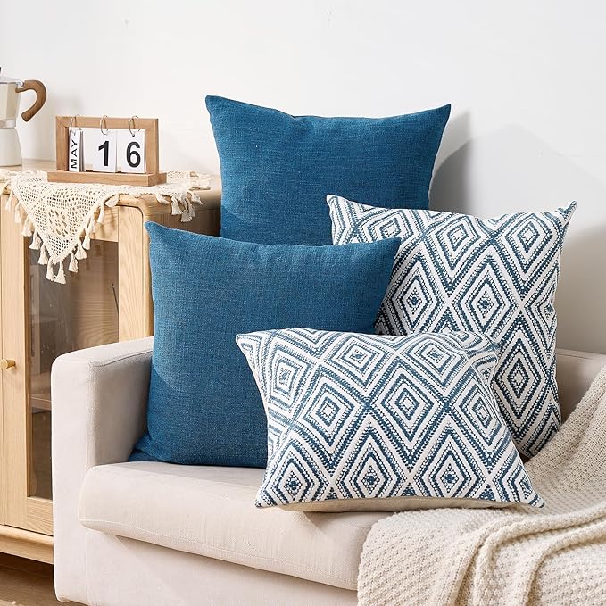 HPUK Decorative Throw Pillow Covers Set of 4 Couch Pillows Accent Cushion Cover for Couch Sofa Living Room, 20"x20" inches, Navy Blue