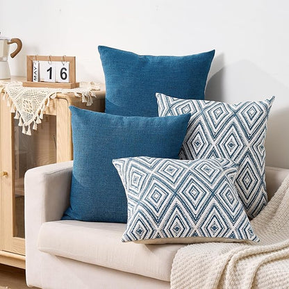 HPUK Decorative Throw Pillow Covers Set of 4 Couch Pillows Linen Cushion Cover for Couch Sofa Living Room, 18"x18" inches, Navy Blue