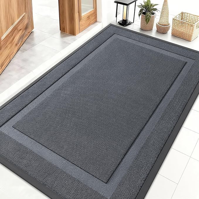 OLANLY Front Door Mat Indoor Outdoor Entrance, Waterproof All-Season, All-Weather Doormat, Sturdy Natural Rubber, Low Profile, Easy Clean Patio Porch Entryway Mat, 47x32, Charcoal Gray