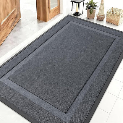 OLANLY Front Door Mat Indoor Outdoor Entrance, Waterproof All-Season, All-Weather Doormat, Sturdy Natural Rubber, Low Profile, Easy Clean Patio Porch Entryway Mat, 47x32, Charcoal Gray
