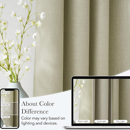 NICETOWN Faux Linen Beige Blackout Curtains 84 inches Long for Living Room - Privacy Panels for Bedroom, Modern Farmhouse Style Easy Care Grommet Top, 2 Panels, W52 by L84