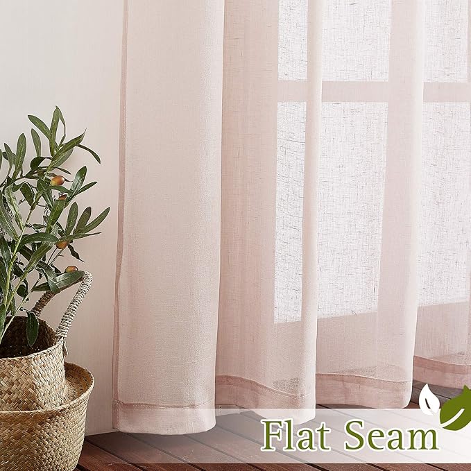 NICETOWN Pink Curtains for Girls Bedroom, Decorative Grommet Flax Linen Semitransparent Casual Window Drapes Privacy with Light Filtering for Bedroom, Dusty Blush, W36 x L63, 2 Pieces
