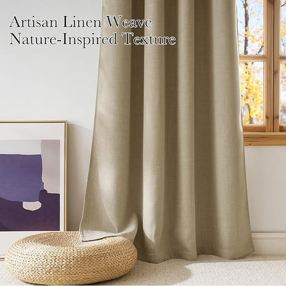 NICETOWN Short Faux Linen Oatmeal Blackout Curtains 63 inches Long for Kitchen - Privacy Panels for Living Room Bedroom, Modern Farmhouse Style Easy Care Grommet Top, 2 Panels, W42 by L63