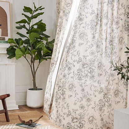 jinchan Floral Curtains for Living Room 84 Inch Length Farmhouse Printed Curtain Rod Pocket Back Tab Black Peony Flower Patterned Drapes Bedroom Window Curtains Set 2 Panels 25% Linen 75% Polyester