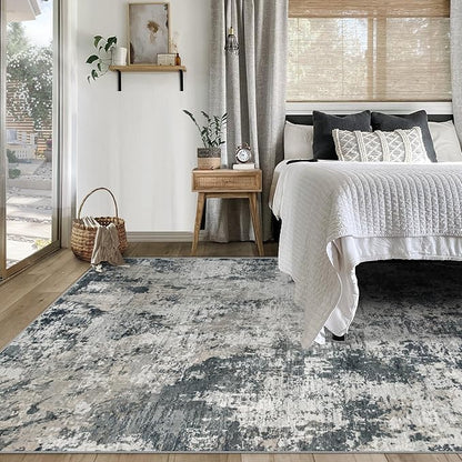 XLUEZ 5x7 Area Rugs for Living Room, Washable Modern Abstract Large Area Rug Neutral Soft Non Slip Kids Rug Stain Resistant Indoor Carpet for Bedroom Nursery Dining Room Playroom(GreyWhite, 5'x7')