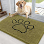 OLANLY Dog Door Mat for Muddy Paws 36x24, Paw Print Design, Absorbs Moisture and Dirt, Non-Slip Washable Doormat, Quick Dry Chenille Mud Mat for Dogs, Entry Indoor Entryway Carpet, Willow Green