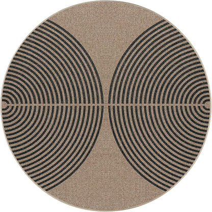 Lahome Enfys Modern Rainbow Round Rug, 6ft Easy Jute Circle Patio Rug Washable Indoor Outdoor Living Room Carpet, Farmhouse Natural Contemporary Round Carpet for Entryway Backyard