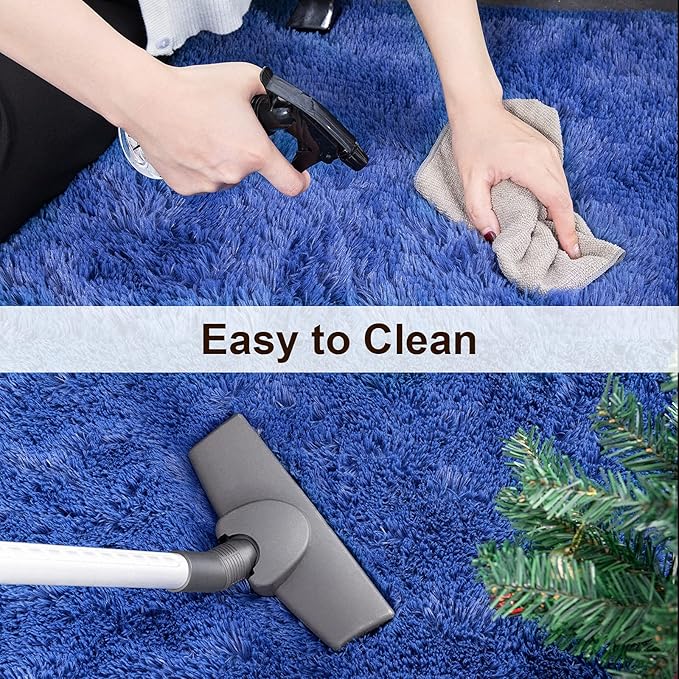 TWINNIS Super Soft Shaggy Rugs Fluffy Carpets 8x10 Feet, Indoor Modern Plush Area Rugs for Living Room Bedroom Kids Room Nursery Home Decor, Upgrade Anti-Skid Rectangular Fuzzy Rug, Indigo