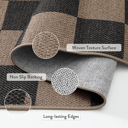 Lahome Colette Checkered Easy Jute 2x8 Runner Rug, Washable Kitchen Runner Rug Non Slip for Entryway Indoor, Checkerboard Black Indoor Outdoor Carpet for Hallway 8ft Entry Laundry Porch