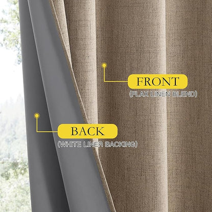 NICETOWN Burlap Vintage Open Linen Weave Flax Thermal Curtains, 100% Blackout Curtains 72" Long for Dining Room, Soundproof Window Treatment Drapes for Hall Room, 52" Wide Per Panel, Set of 2