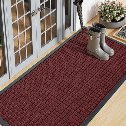 Smiry Front Door Mat Outside Entrance, Heavy Duty Natural Rubber Doormat, Non Slip, Trap Dirt and Moisture, Easy Clean, Low Profile Welcome Floor Mats for Indoor Outdoor Entry, 47x23 Inch, Red