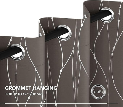 Deconovo Blackout Curtains, Thermal Insulaed Soundproof Drapes, Wave Dots Silver Print, 52 x 108 Inch Long, Set of 2, Machine Washable Window Panel for Sliding Door Bedroom Living Room Nursery, Taupe