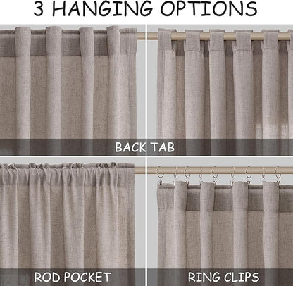 Brownish Grey Linen Curtains 120 Inch Extra Long for Living Room Back Tab Light Filtering Semi Sheer Drapes Modern Farmhouse Boho Cotton Textured Curtain for Floor to Ceiling High Window 52x120