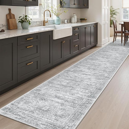 Runner Rug 2x12 Washable Non-Slip Hallway Runner Rugs for Kitchen Bathroom Laundry Room Grey Vintage Floor Carpet Runners for Hallways Entryway