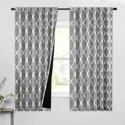 Beauoop 100% Blackout Curtains 63 Inches Long 2 Panels for Bedroom Living Room Grey Moroccan Geo Room Darkening Thermal Insulated Soundproof Rod Pocket Back Tab Window Treatments Drapes, 50x63