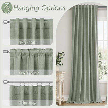 Guken 100% Blackout Curtains 120 Inch Length 2 Panels Set for Living Room Bedroom Back Tab Thermal Insulated Black Out Linen Drapes Room Darkening Window Curtains Desert Sage 52x120