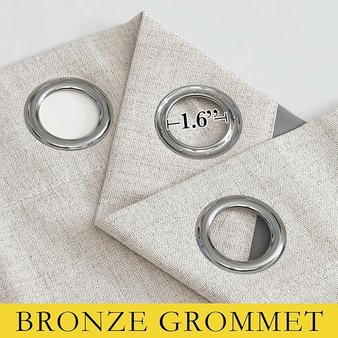 NICETOWN Brich Vintage Open Linen Weave Flax Thermal Curtains, 100% Blackout Curtains 90" Long for Dining Room, Soundproof Window Treatment Drapes for Home Office, 62" Wide Per Panel, Set of 2