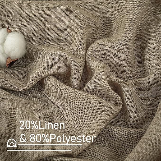 LAMIT Linen Curtains 48 Inch Length 2 Panels, Light Filtering Panels Back Tab and Rod Pocket Country Decor Drapes for Kitchen/Window/Loft Room/Bedroom, 34 x 48 Inch, Taupe