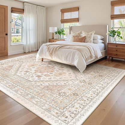 zesthome 9x12 Area Rugs for Living Room,Non-Slip Backing Washable Rugs,Vintage Large Area Rug，Stain Resistant Home Decor Rug