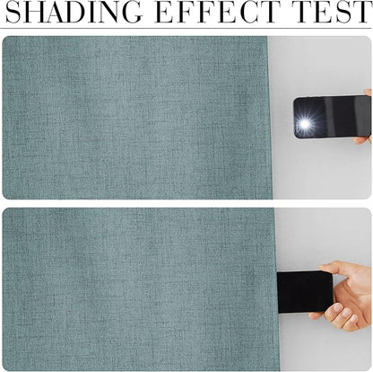 RYB HOME 100% Blackout Linen Textured Curtains 90 inches Long, Thermal Insulating Privacy Energy Saving for Bedroom Living Room Window Office Theater Baby Nursery, W 52 x L 90 in, Misty Blue, 2 Pcs