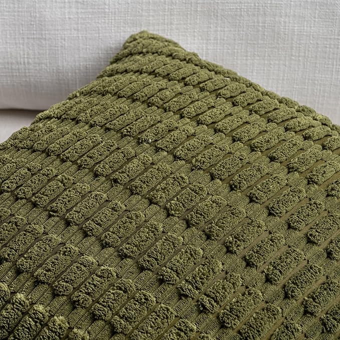 Fancy Homi 4 Packs Boho Moss Green Decorative Throw Pillow Covers 26x26 Inch for Couch Bed Sofa, Rustic Modern Farmhouse Home Decor, Soft Plush Corduroy Cute Square Cushion Case 66x66 cm