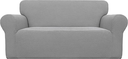 Easy-Going Stretch Loveseat Slipcover 1-Piece Sofa Cover Furniture Protector Couch Soft with Elastic Bottom for Kids Polyester Spandex Jacquard Fabric Small Checks (Loveseat, Light Gray)