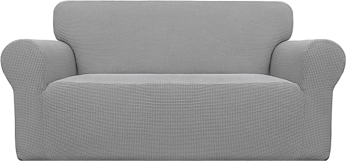 Easy-Going Stretch Oversized Loveseat Slipcover 1-Piece Sofa Cover Furniture Protector Couch Soft with Elastic Bottom for Kids Polyester Spandex Jacquard Fabric Small Checks Light Gray