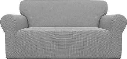 Easy-Going Stretch Oversized Loveseat Slipcover 1-Piece Sofa Cover Furniture Protector Couch Soft with Elastic Bottom for Kids Polyester Spandex Jacquard Fabric Small Checks Light Gray