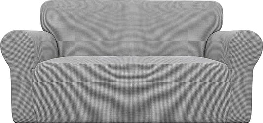 Easy-Going Stretch Oversized Loveseat Slipcover 1-Piece Sofa Cover Furniture Protector Couch Soft with Elastic Bottom for Kids Polyester Spandex Jacquard Fabric Small Checks Light Gray