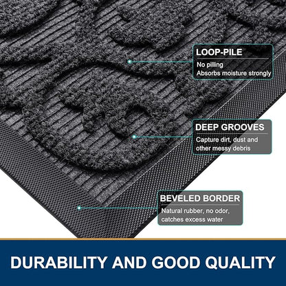 Smiry Welcome Door Mat Outside Entrance, Heavy Duty Trap Dirt and Moisture Easy Clean Low Profile Patio Porch Indoor Outdoor Front Doormat for Entry, 35x23 Inch, Grey