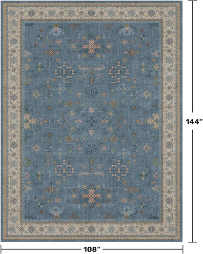 Hazo Haus Boho 9x12 Soft Rugs for Living Room - Dark Blue Rugs for Bedroom Aesthetic, Dining Room Under Kitchen Table, Washable Soft Non Slip Large Area Eclectic Unique Décor