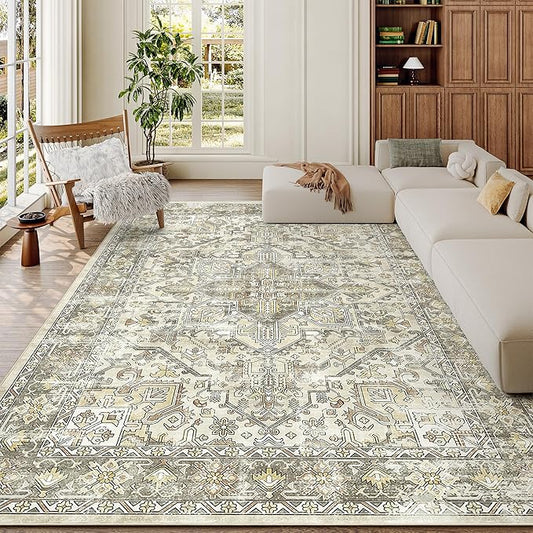 zesthome 6x9 Area Rug, Super Soft Washable Rugs for Living Room, Non-Slip Stain Resistant Vintage Rugs, Ultra-Thin Large Area Rugs (Beige/Brown,6'x9')