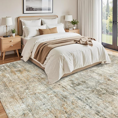 9x12 Area Rugs for Living Room, Non-Slip Machine Washable Vintage Rugs, Abstract Low Pile Lightweight Large Rug for Bedroom, Dining Room, Home Office Orange
