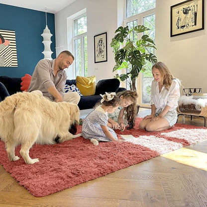 OLANLY 9x12 Machine Washable Large Area Rugs for Living Room, Bedroom, Soft Fluffy Shaggy Bedside Rug, Indoor Floor Carpet for Kids Girls and Boys, Dorms, Nursery, Home Decor, Rust Red