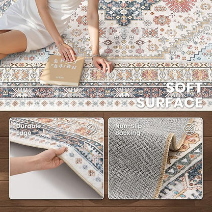 zesthome 8x10 Area Rugs for Living Room,Non-Slip Backing Washable Rugs,Vintage Large Area Rug，Stain Resistant Home Decor Rug (Multi,8'x10')