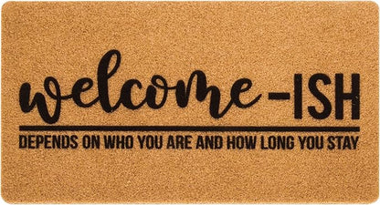 Eohak Welcome-Ish Front Door Mat - Welcome-Ish Depends Who You are Doormat Non Slip Backing Mat for Home Entry Farmhouse（17"x 29" ）