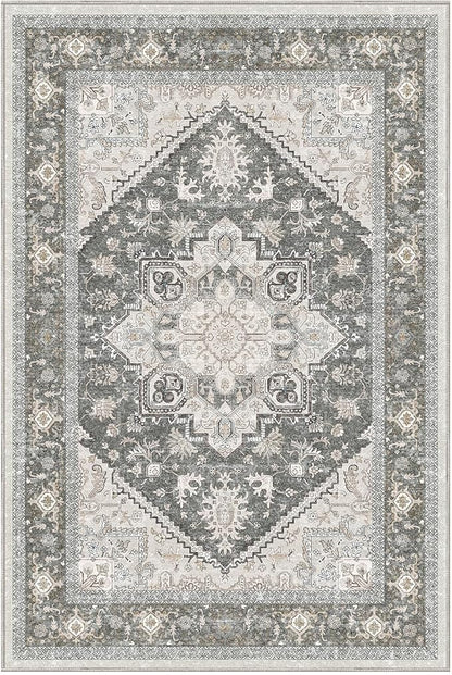 OPPODREAM Soft Throw Rugs 2x3, Small Washable Entryway Rugs 2 x 3 with Non Slip Backing, Low-Pile Faux Cashmere 2 x 3 Carpet, Greenish Grey