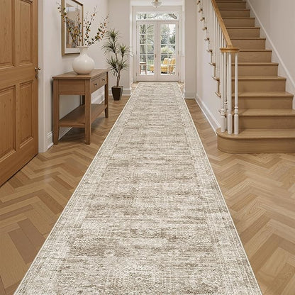 Hallway Runner Rug 3x16 - Vintage Non Slip Washable 16ft Kitchen Runner for Entrance Soft Long Carpet Runners for Living Room Bedroom Dining Room, Brown