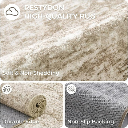Kitchen Runner Rug Non Slip - 2.5 x 8 Runners for Hallways, Entryway, Bedroom, Washable Runner Rugs for Bathroom, Laundry Room, Low Pile Soft Vintage Area Rug(2.5'x8', Brown/Ivory)